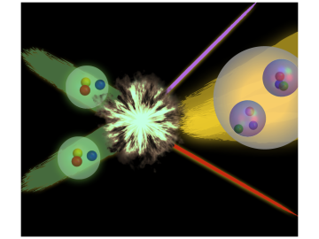 A conceptual illustration of proton-proton fusion in which two protons fuse to form a deuteron. Image courtesy of William Detmold.