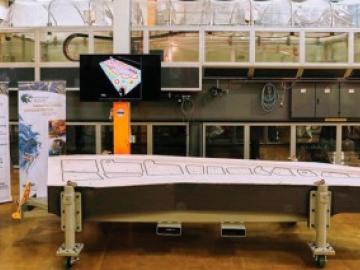 A 3-D-printed trim tool developed by ORNL and Boeing to be used in building Boeing’s 777X passenger jet has received the title of largest solid 3D printed item by Guinness World Records. (Photo by Carlos Jones) A 3-D-printed trim tool developed by ORNL and Boeing to be used in building Boeing’s 777X passenger jet has received the title of largest solid 3D printed item by Guinness World Records. (Photo by Carlos Jones)