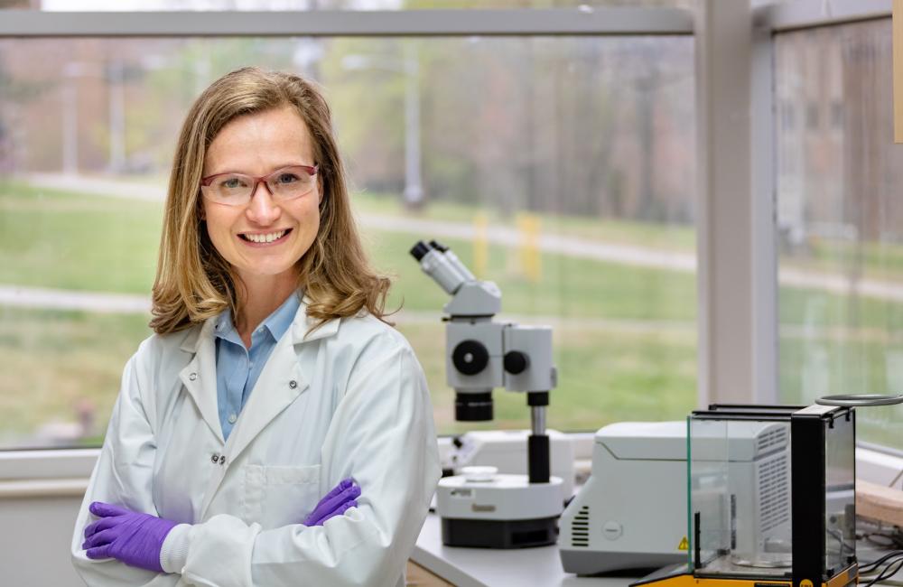 Amber McBride is using her expertise in nanotechnology, drug delivery, and disease models to research fundamental challenges in human health in the ORNL Biosciences Division. Photographed by Carlos Jones, ORNL.