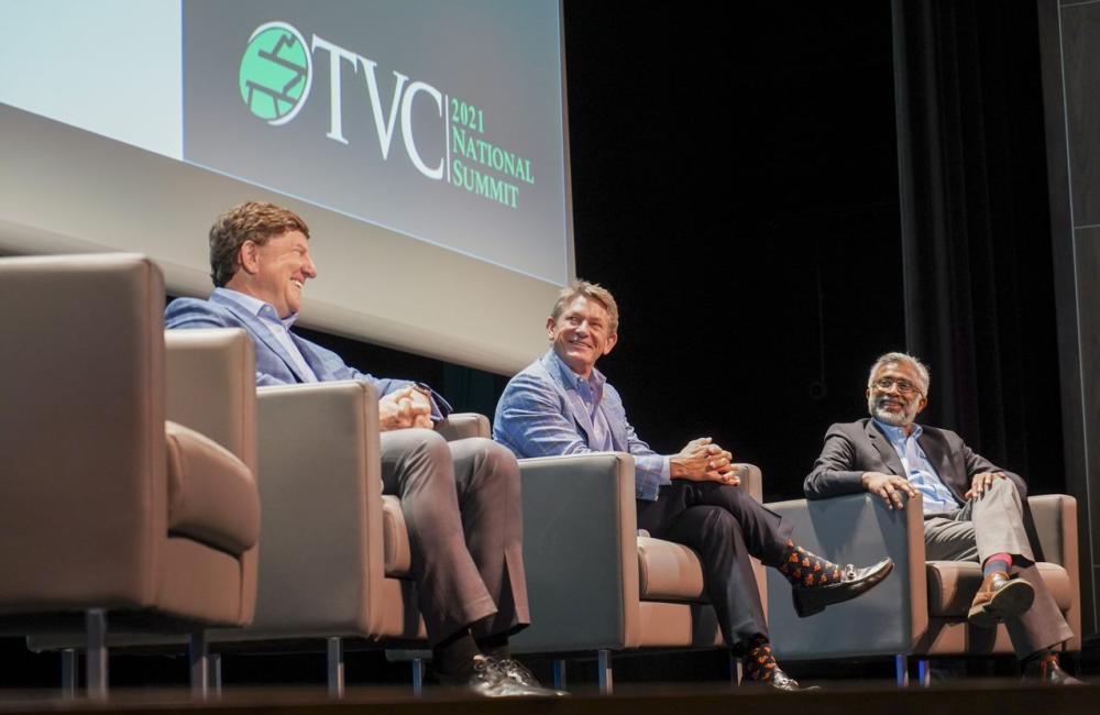 Jeff Lyash, president and CEO of TVA, University of Tennessee President Randy Boyd, and ORNL Director Thomas Zacharia speak at the Tennessee Valley Corridor Summit in Knoxville.