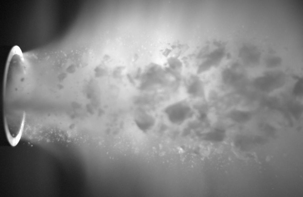 Photo shows a fragment plume generated by a deuterium pellet. Credit: Trey Gebhart/ORNL