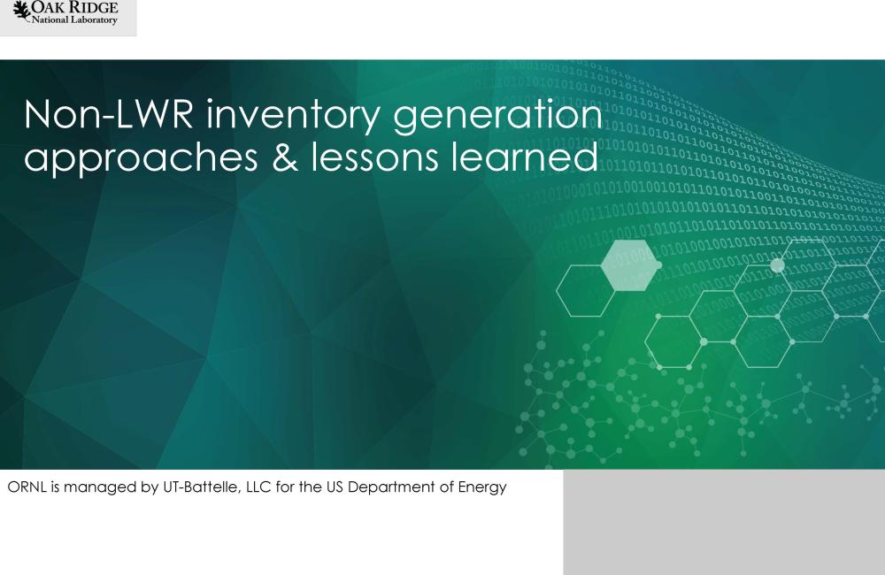 Non-LRW inventory generation approaches and lessons learned