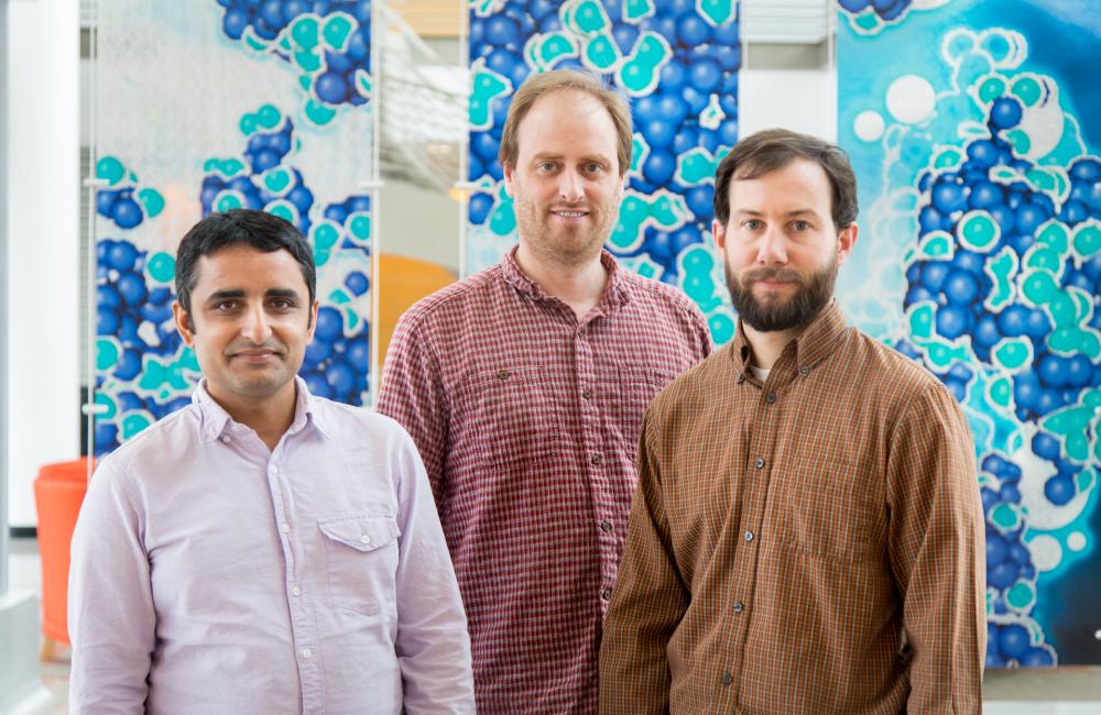 ORNL researchers have discovered a new type of quantum critical point, a new way in which materials change from one state of matter to another. Featured here are researchers Lekh Poudel (left), Andrew Christianson and Andrew May. 
