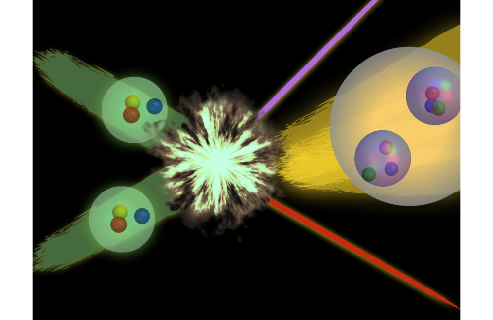 A conceptual illustration of proton-proton fusion in which two protons fuse to form a deuteron. Image courtesy of William Detmold.