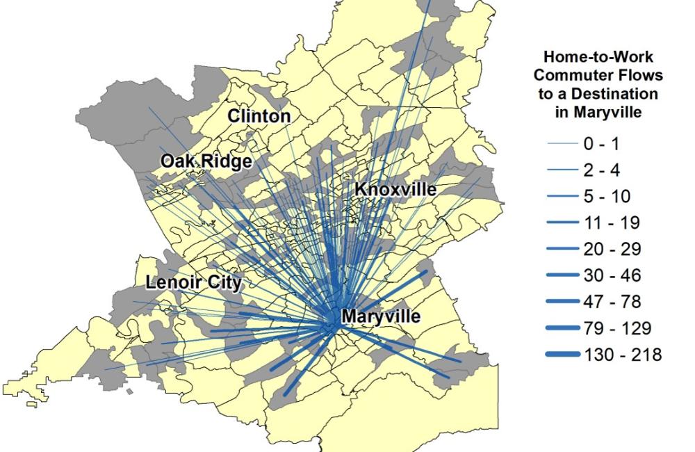 ORNL scientists used commuting behavior data from East Tennessee to demonstrate how machine learning models can easily accept new data, quickly re-train themselves and update predictions about commuting patterns. Credit: April Morton/Oak Ridge National La